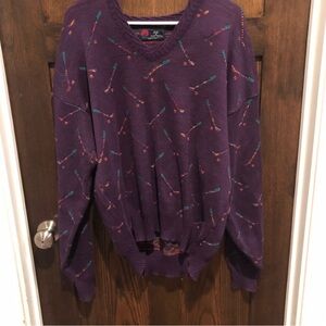 Vintage 1990s Golf Theme Knitted Crewneck Sweater - Isle of Cotton -large